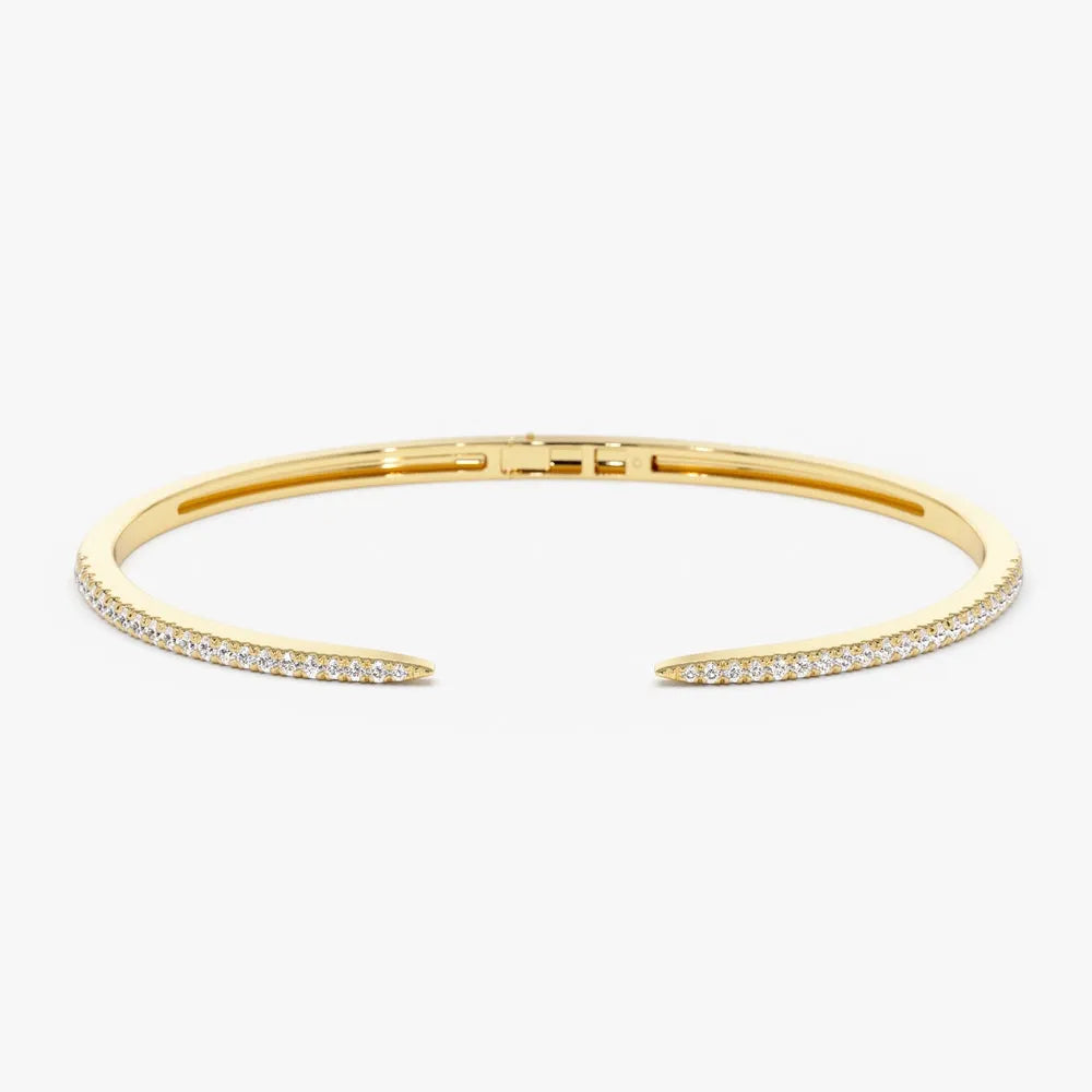 14K Solid Gold 0.50 CTW Round Diamond Cuff Bangle