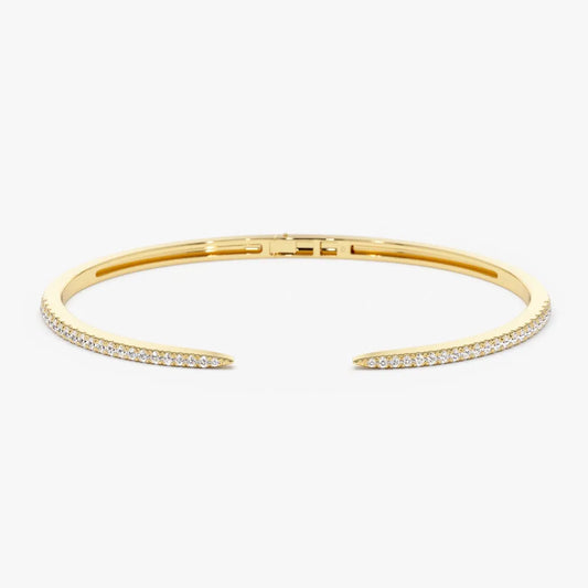 14K Solid Gold 0.50 CTW Round Diamond Cuff Bangle