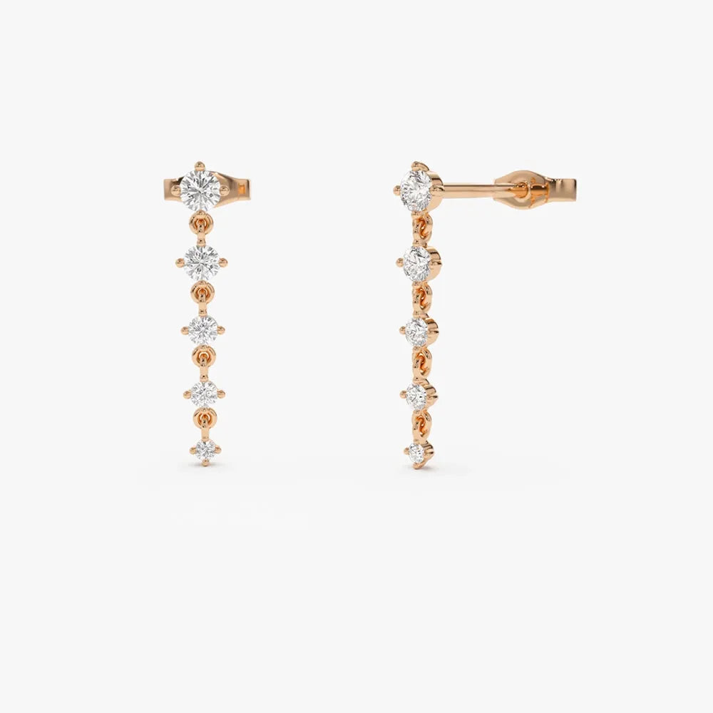 14k Gold Diamond Round Cut Dangling 4 Prong Drop Earrings 0.50 ctw