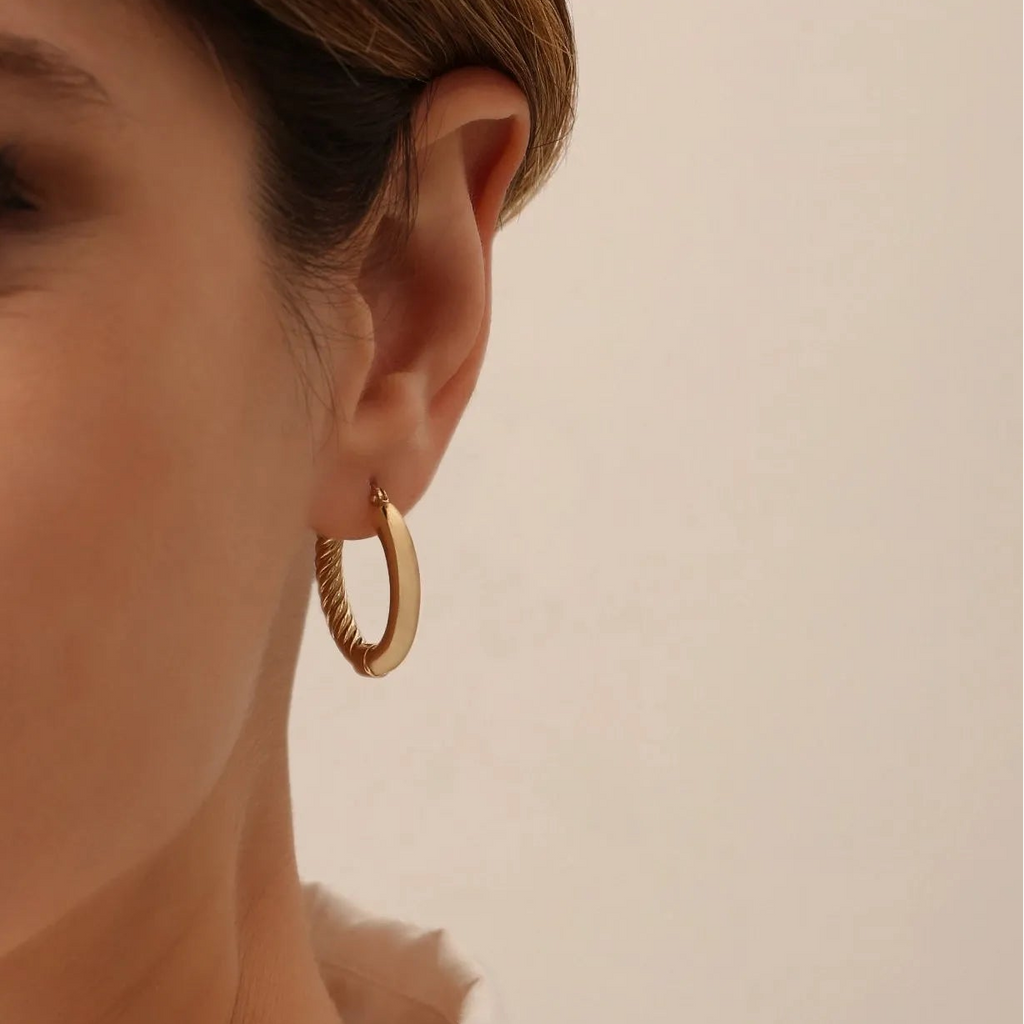 14k Solid Gold Inside Out Hoop Earrings 20.75mm 3.75mm Width
