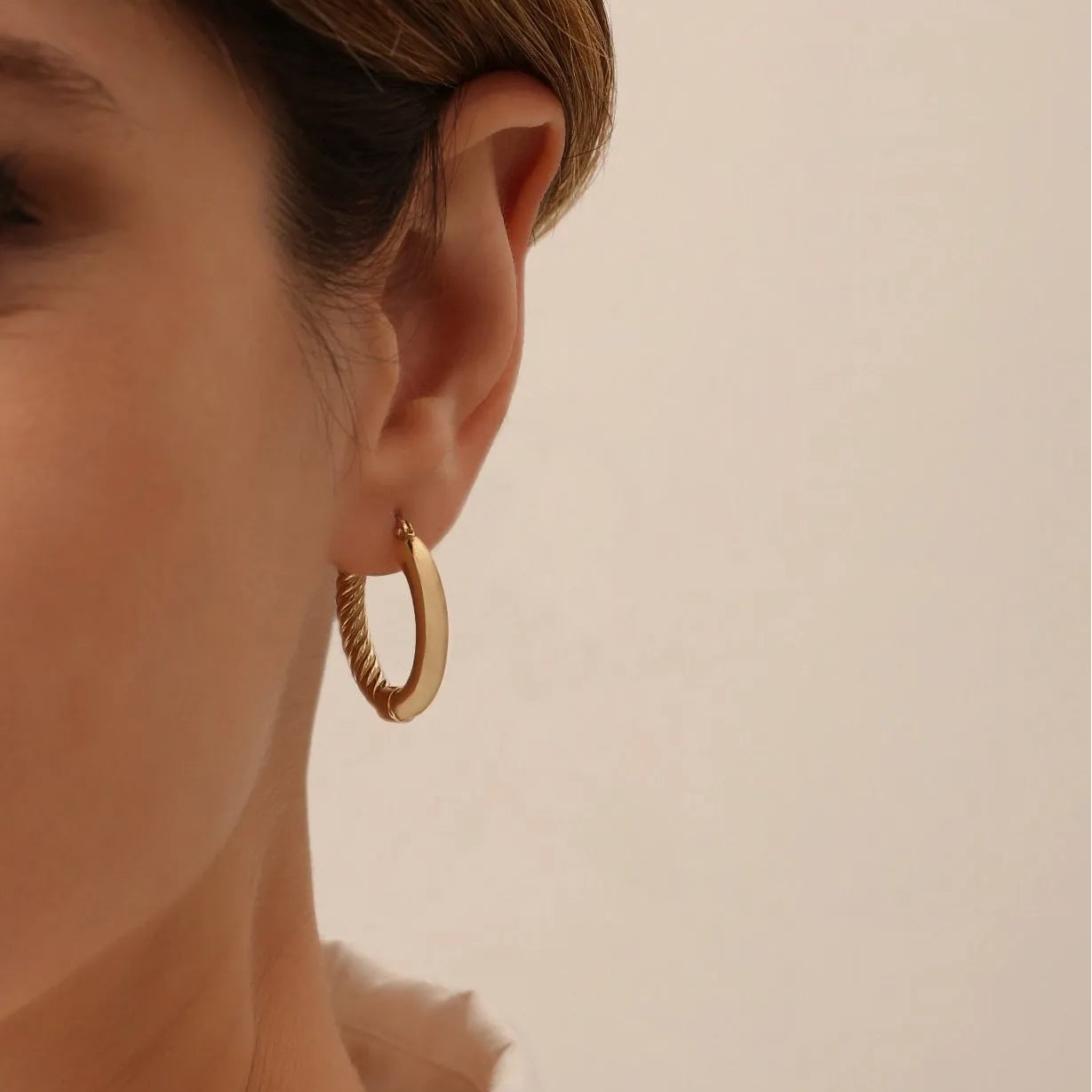 14k Solid Gold Inside Out Hoop Earrings 20.75mm 3.75mm Width