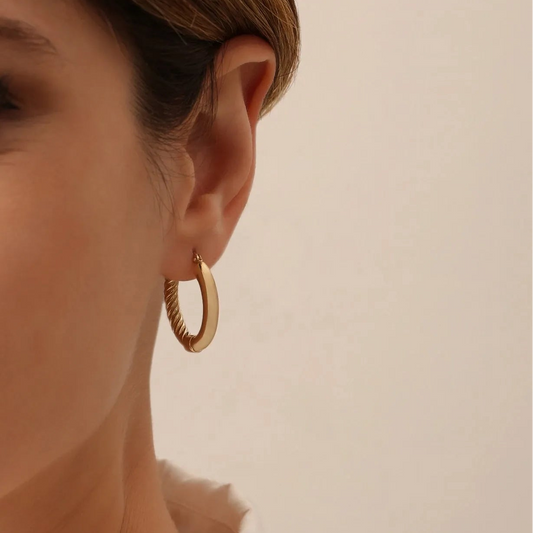 14k Solid Gold Inside Out Hoop Earrings 20.75mm 3.75mm Width