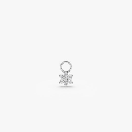 14k Gold Diamond Flower Hoop Charm for Earrings 0.06 ctw