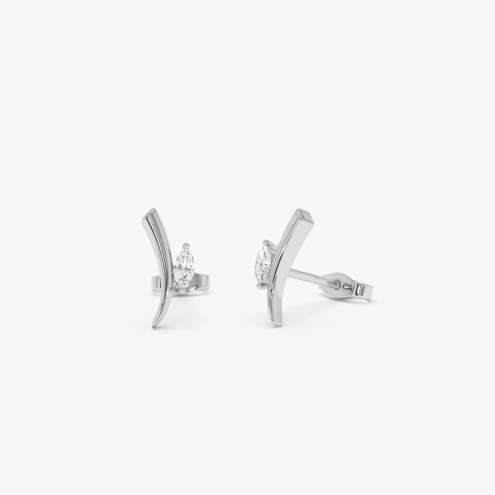 14k Gold Diamond Marquise Cut Bar Stud Earrings 0.15 ctw