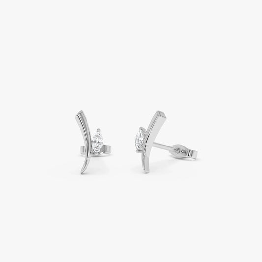 14k Gold Diamond Marquise Cut Bar Stud Earrings 0.15 ctw