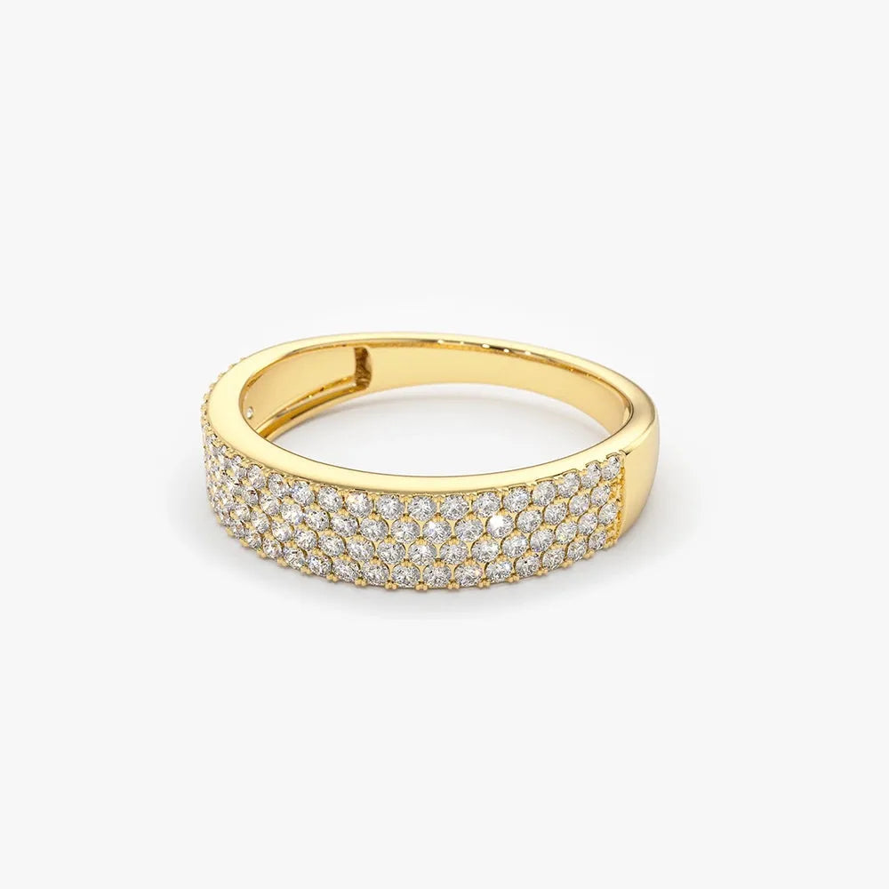 14k Gold Round Diamond 0.68ctw 4 Row Micro Pave Half Eternity Wedding Band
