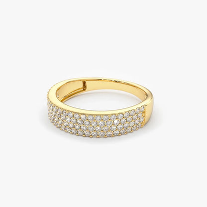 14k Gold Round Diamond 0.68ctw 4 Row Micro Pave Half Eternity Wedding Band