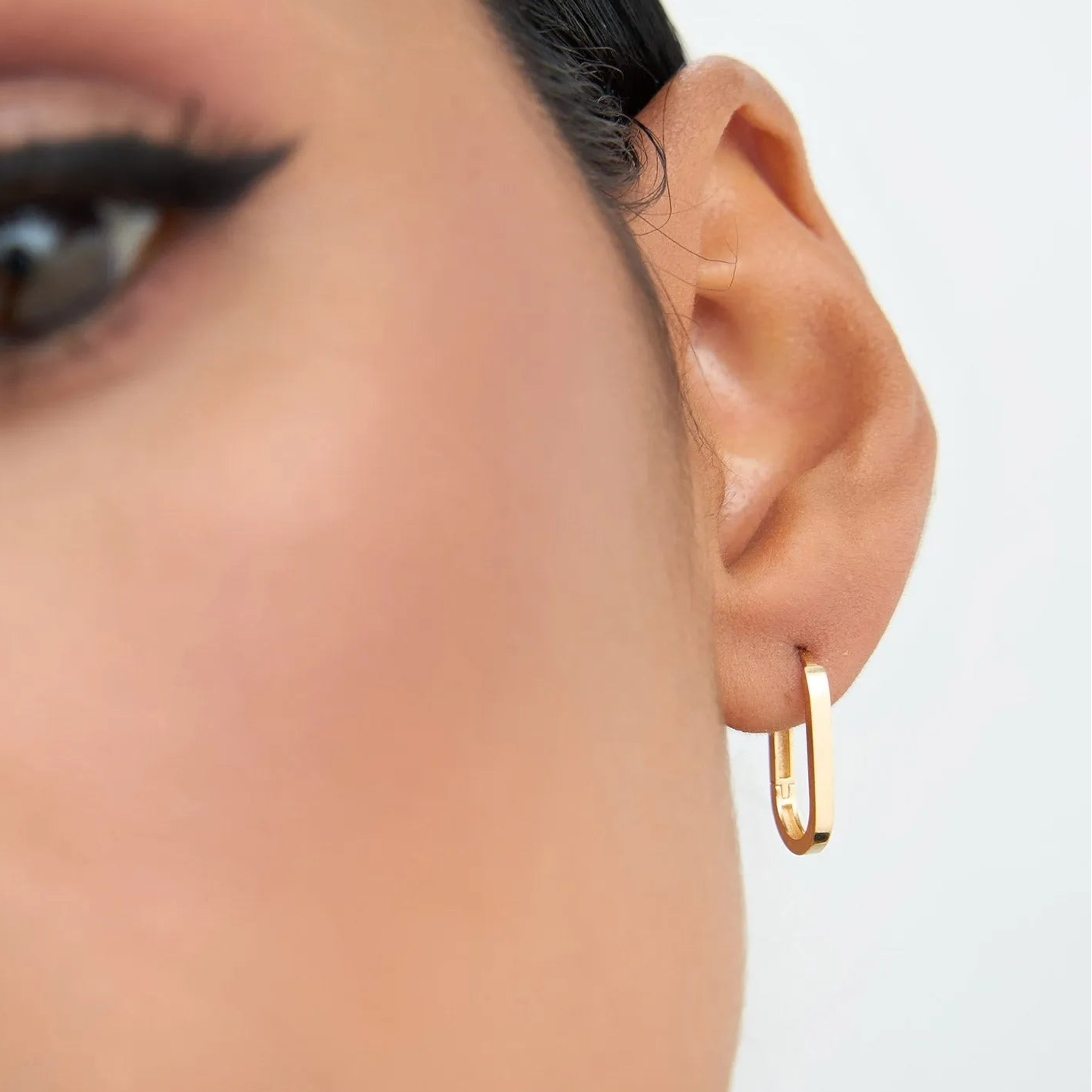 14k Solid Gold Paperclip Link Hoop Earrings
