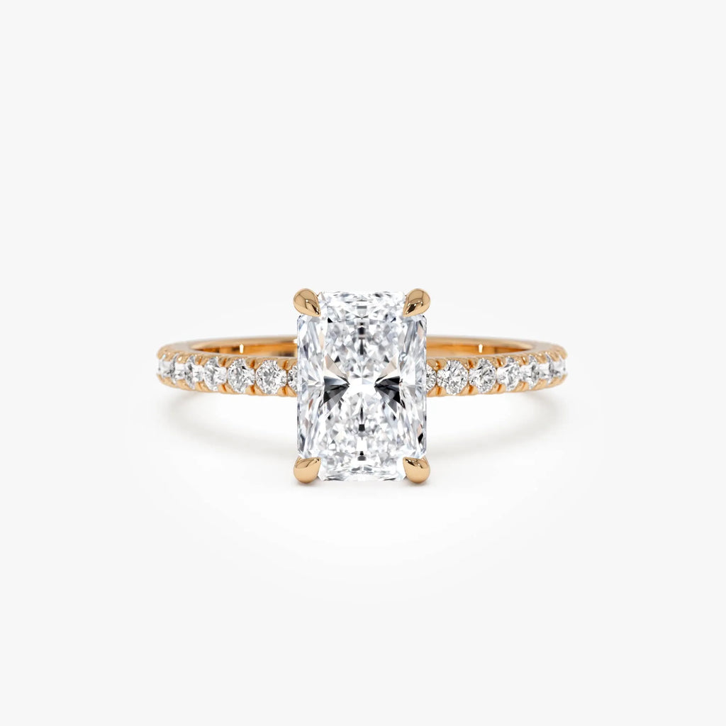 14k Gold Lab Grown Diamond Radiant Cut Ring Pavé Hidden Halo 2.45 CTW