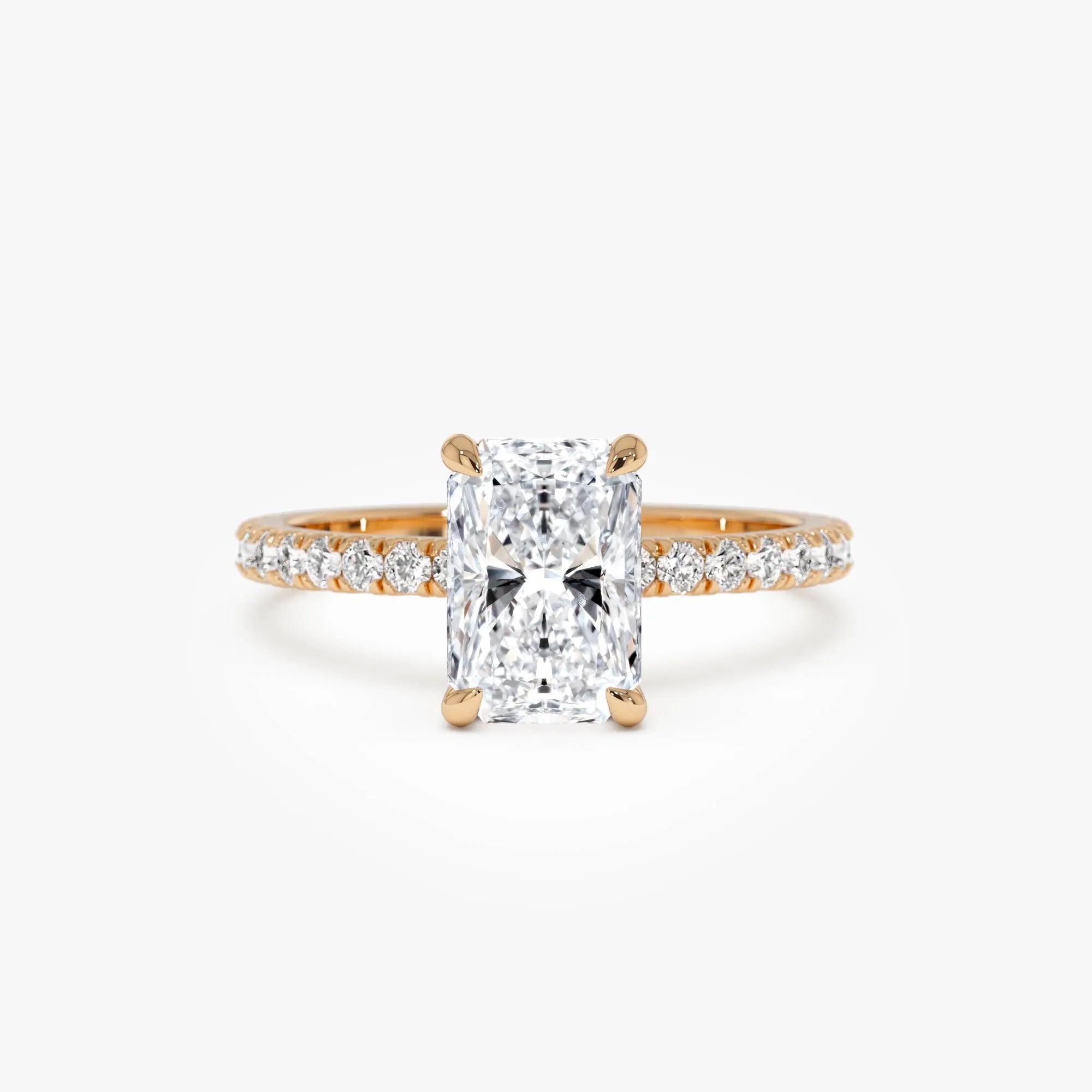 14k Gold Lab Grown Diamond Radiant Cut Ring Pavé Hidden Halo 2.45 CTW