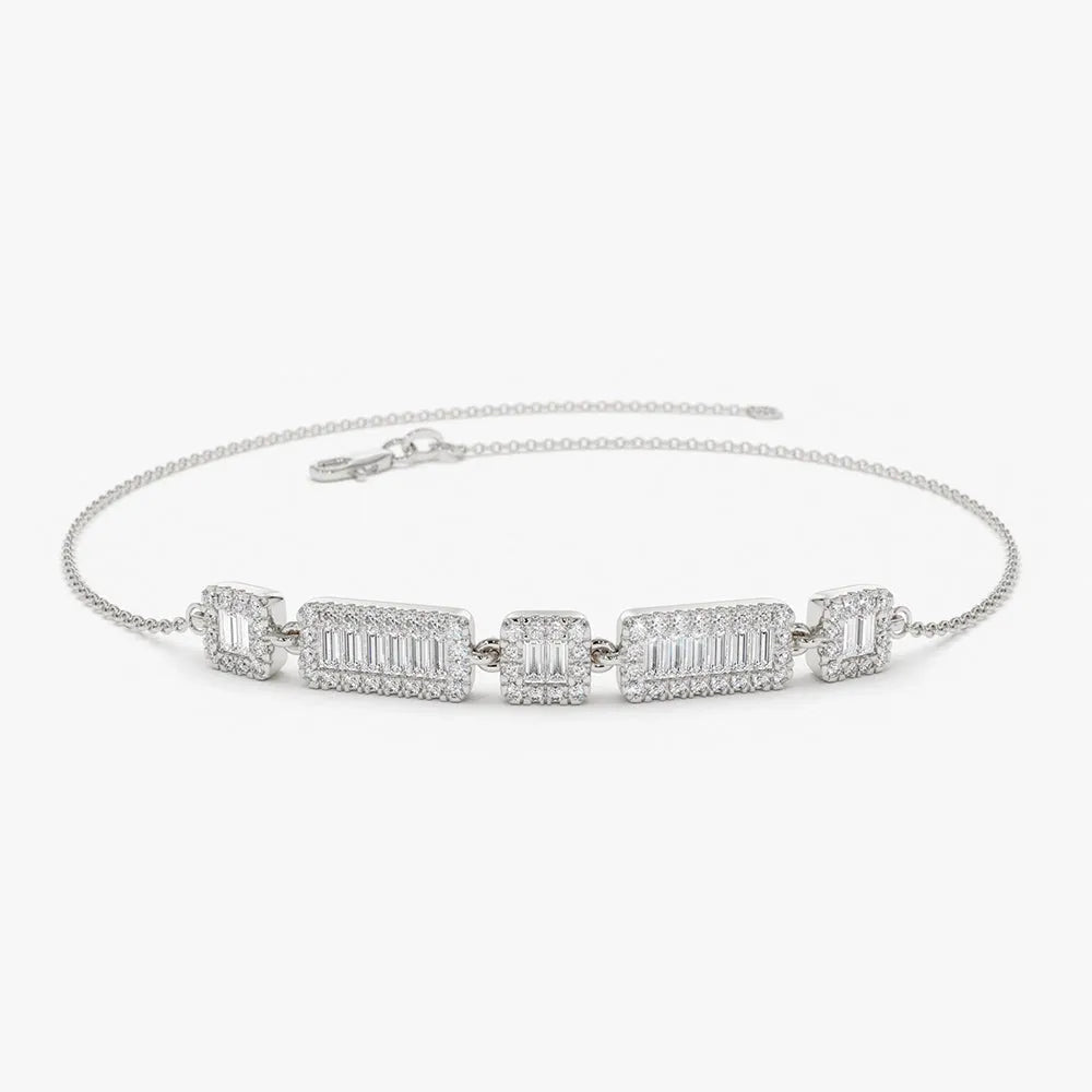 14K Solid Gold 0.45 CTW Baguette and Round Diamond Bracelet