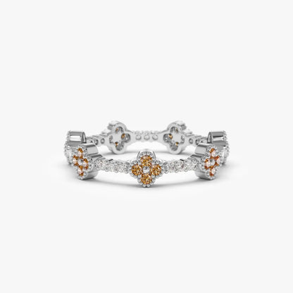 14K Gold Round Citrine and Diamond 0.47ctw Clover Full Eternity Ring