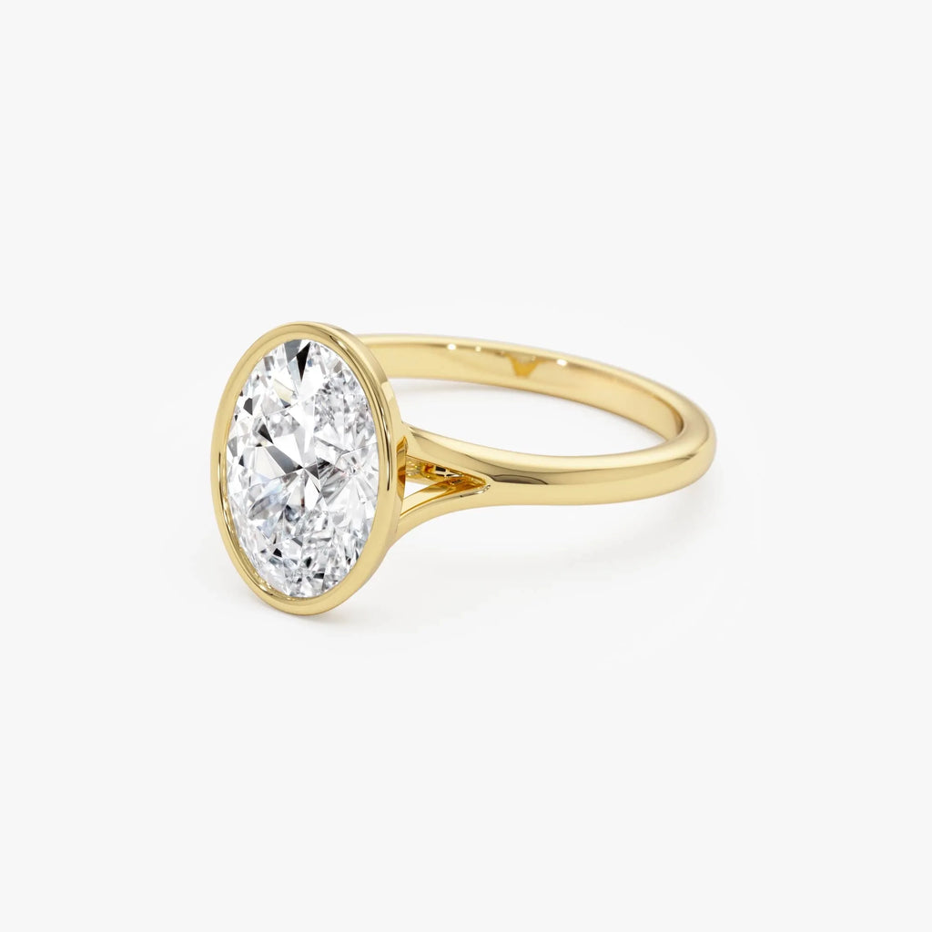 14k Gold 2.00 Carat Lab Grown Diamond Oval Engagement Ring Minimalist Bezel Setting Marcella