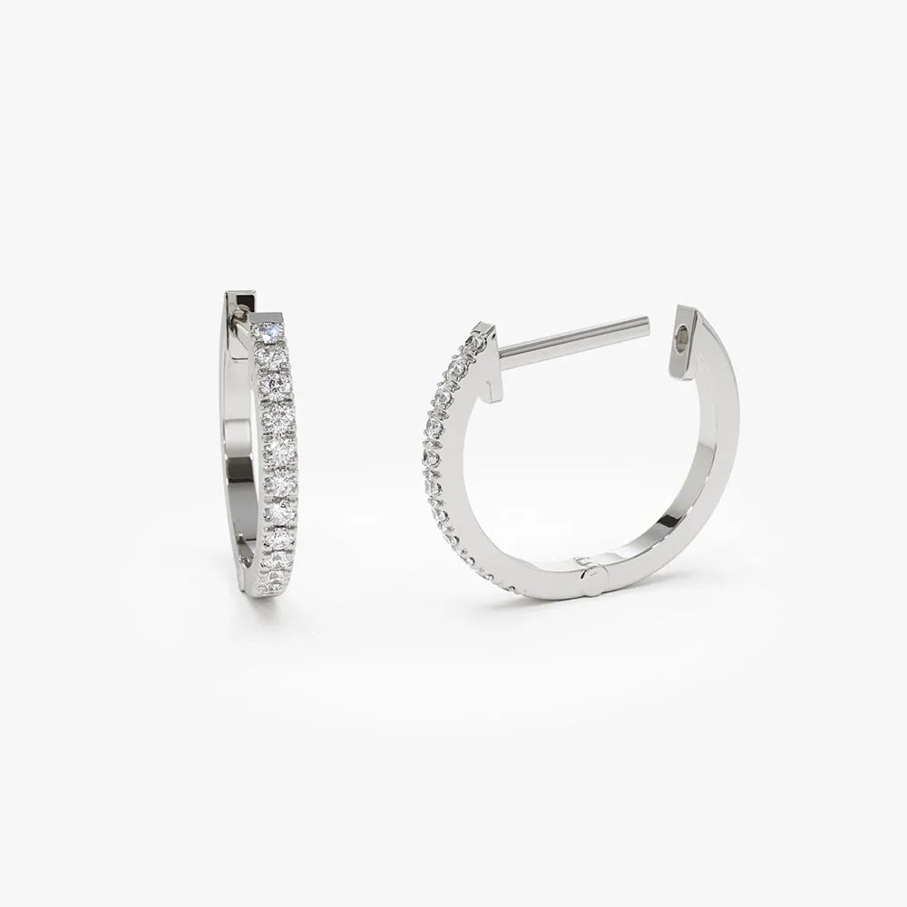 14k Gold Diamond Round Cut Mini Huggie Earrings Micro Pave 0.10 ctw