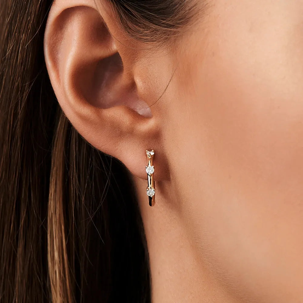 14k Gold Diamond Round Cut Prong Setting Hoop Earrings 0.32 ctw