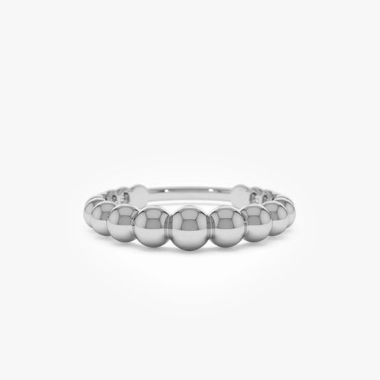 14k Solid Gold Beaded Graduated Band Ring 4mm Width