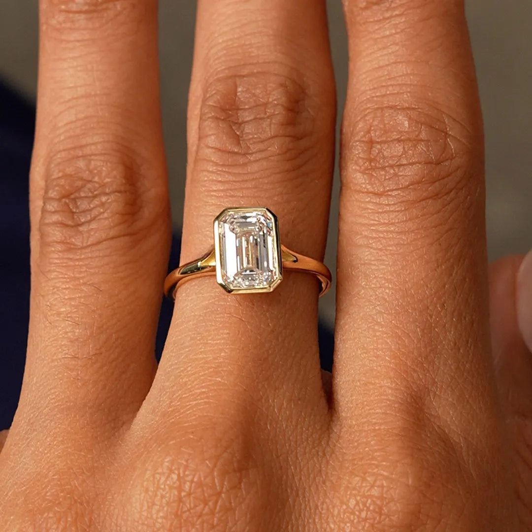14k Gold 2.00 Carat Emerald Cut Lab Grown Diamond Bezel Solitaire Ring