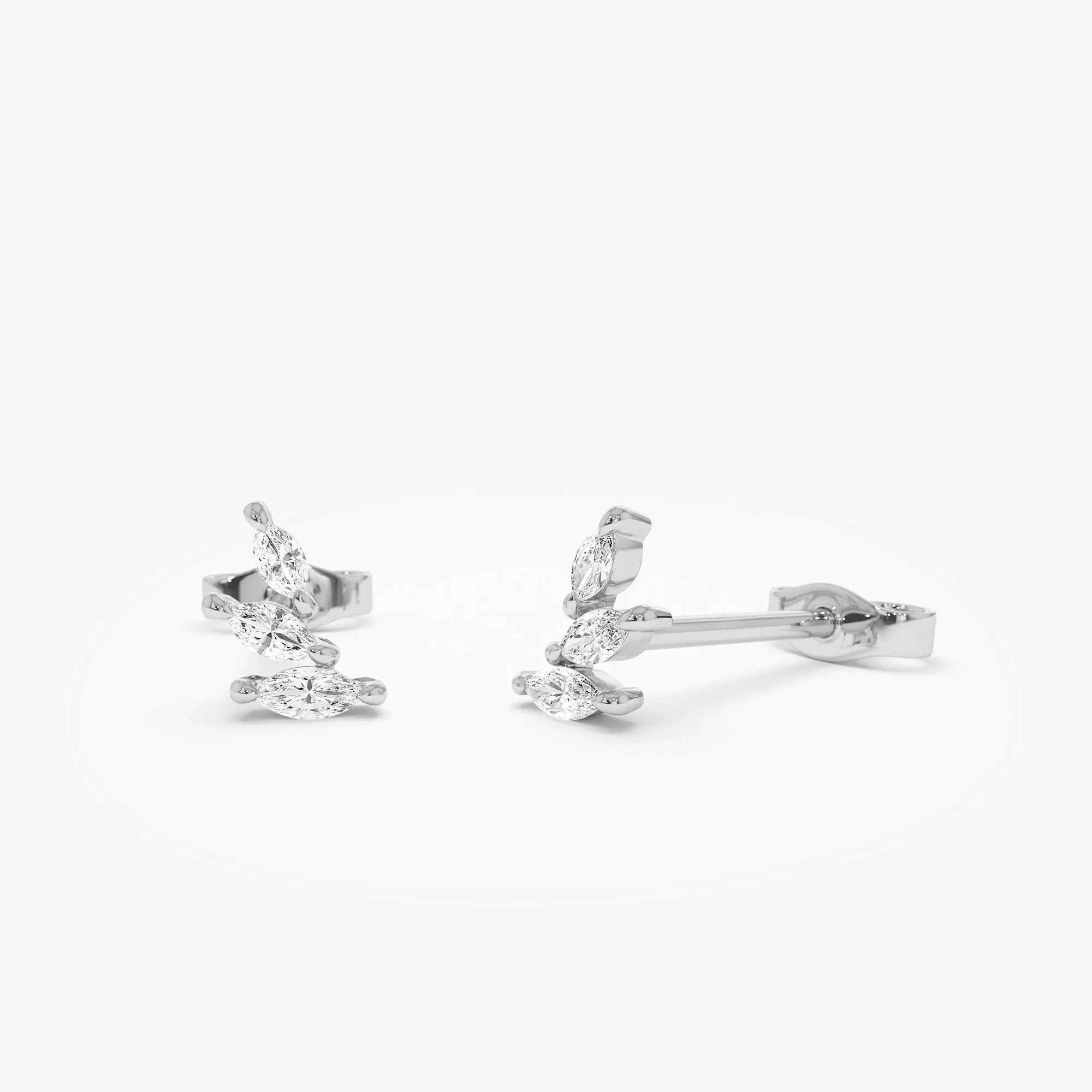 14k Gold Diamond Marquise Cut Mini Ear Climber Earrings 0.20 ctw