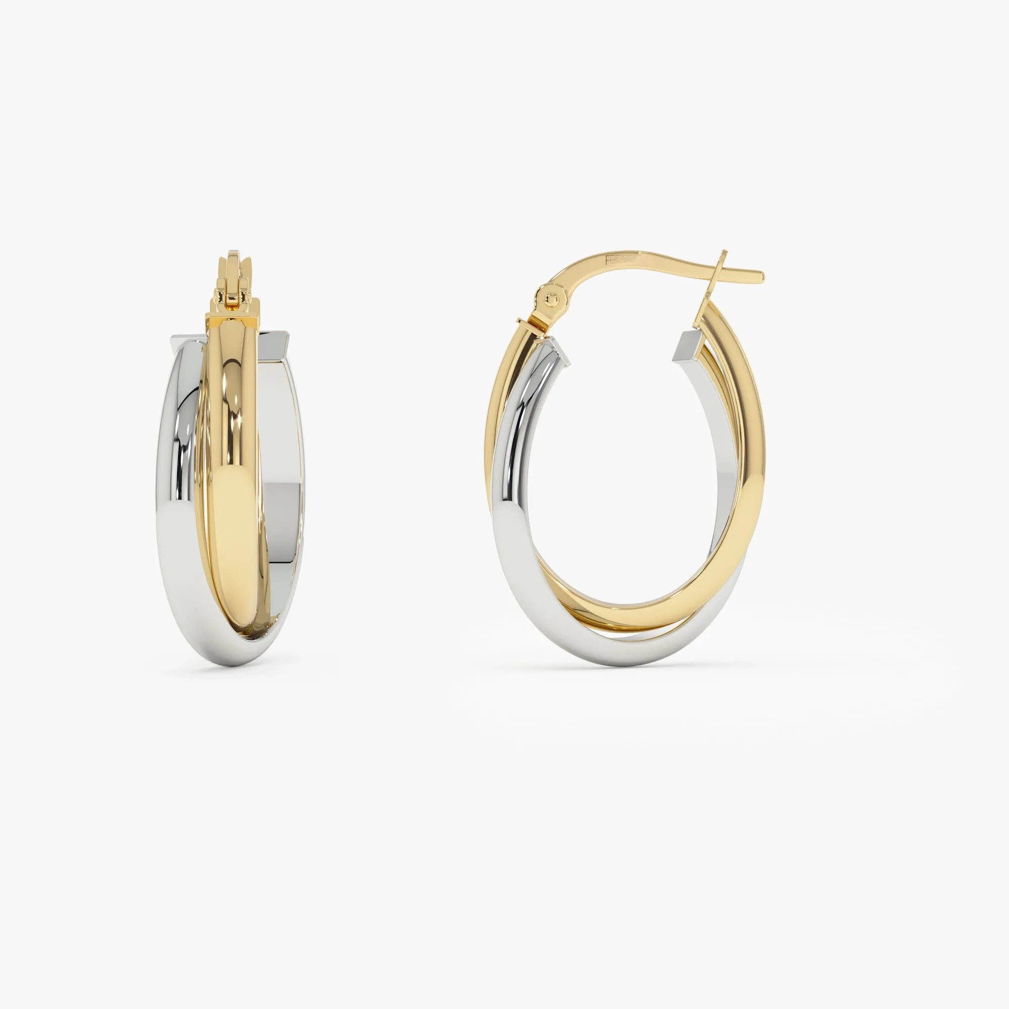 14k Mixed Metal Oval Gold Hoop Earrings 16MM