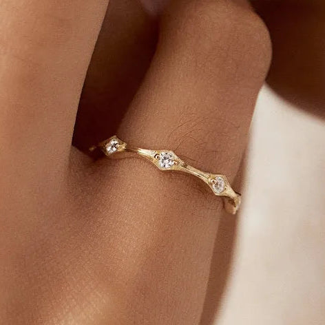 14k Gold Round Diamond Art Deco Stackable Wedding Band 0.28 ctw