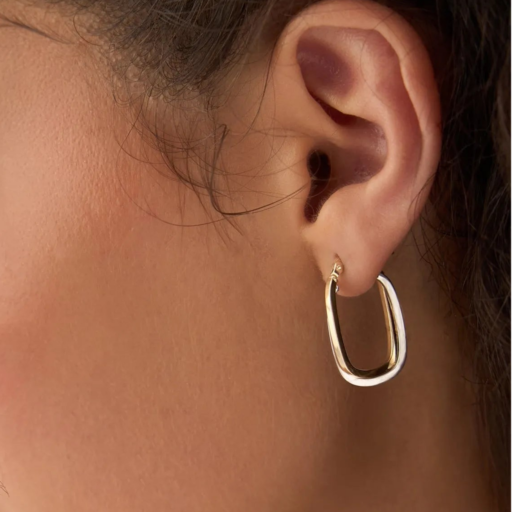 14k Gold Two-Tone Mixed Metal Oval Hoop Earrings 16mm 5.6mm Width