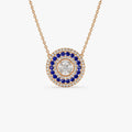 14k Solid Gold Sapphire and Diamond Round Princess Marquise Illusion Medallion Necklace 0.75 Carat