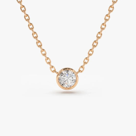 14K Gold Lab Grown Diamond Solitaire Necklace Bezel Set 0.21cttw