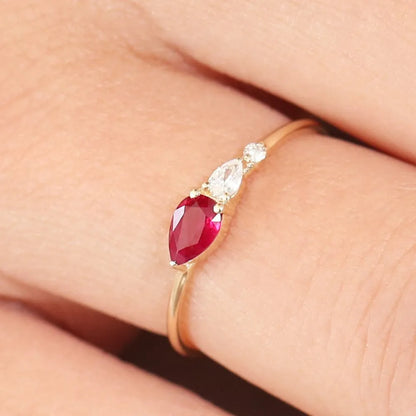 14k Gold Natural Ruby and Diamond Pear Cut Ring Prong Setting 0.40 ctw