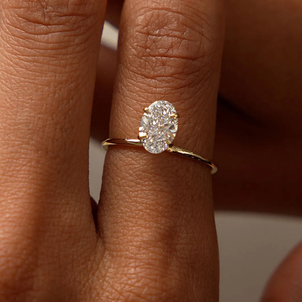 14k Gold 1.00 Carat Lab Grown Diamond Oval Elevated Basket Solitaire Ring