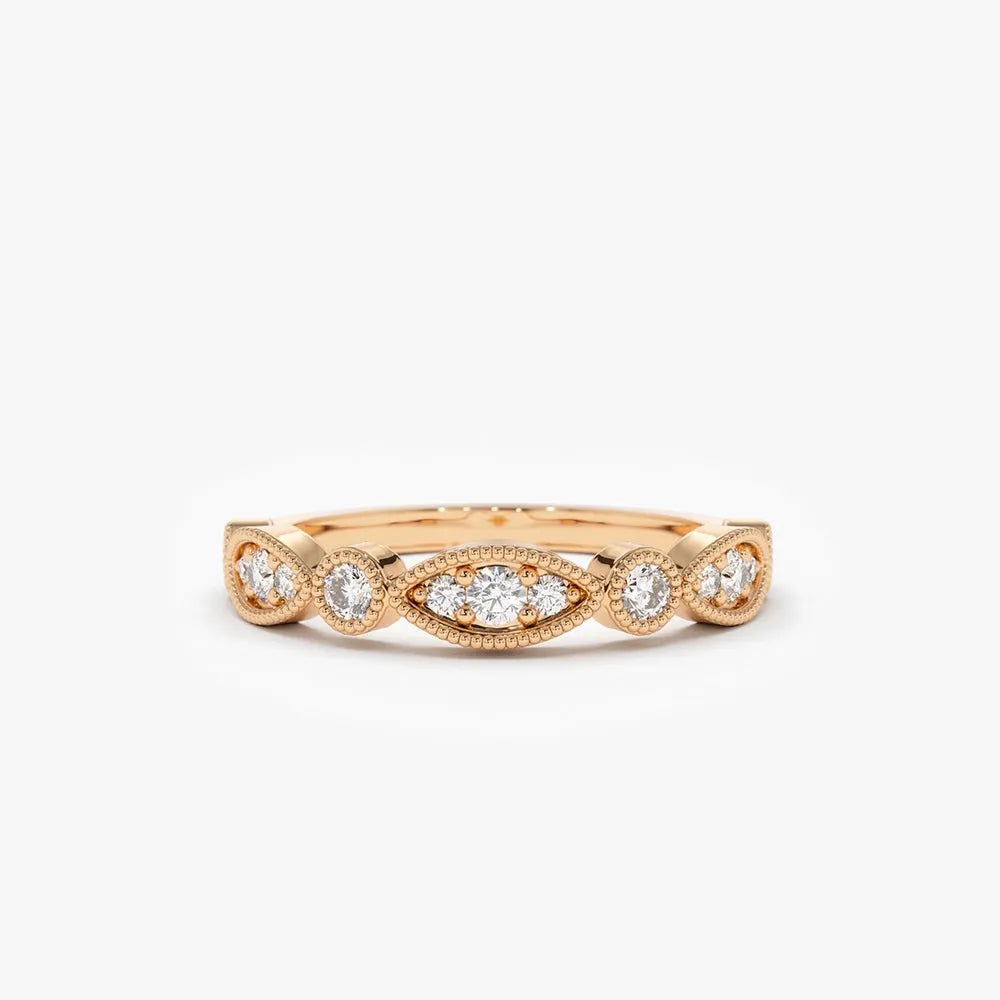 14K Gold 0.26 Carat Round Diamond Vintage Micro-Pave Wedding Ring Band
