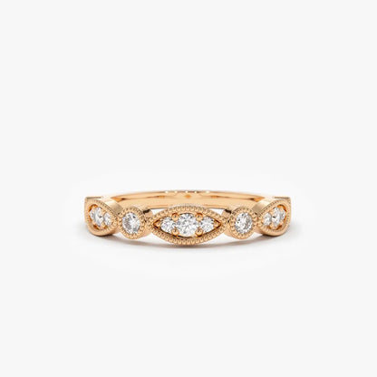 14K Gold 0.26 Carat Round Diamond Vintage Micro-Pave Wedding Ring Band