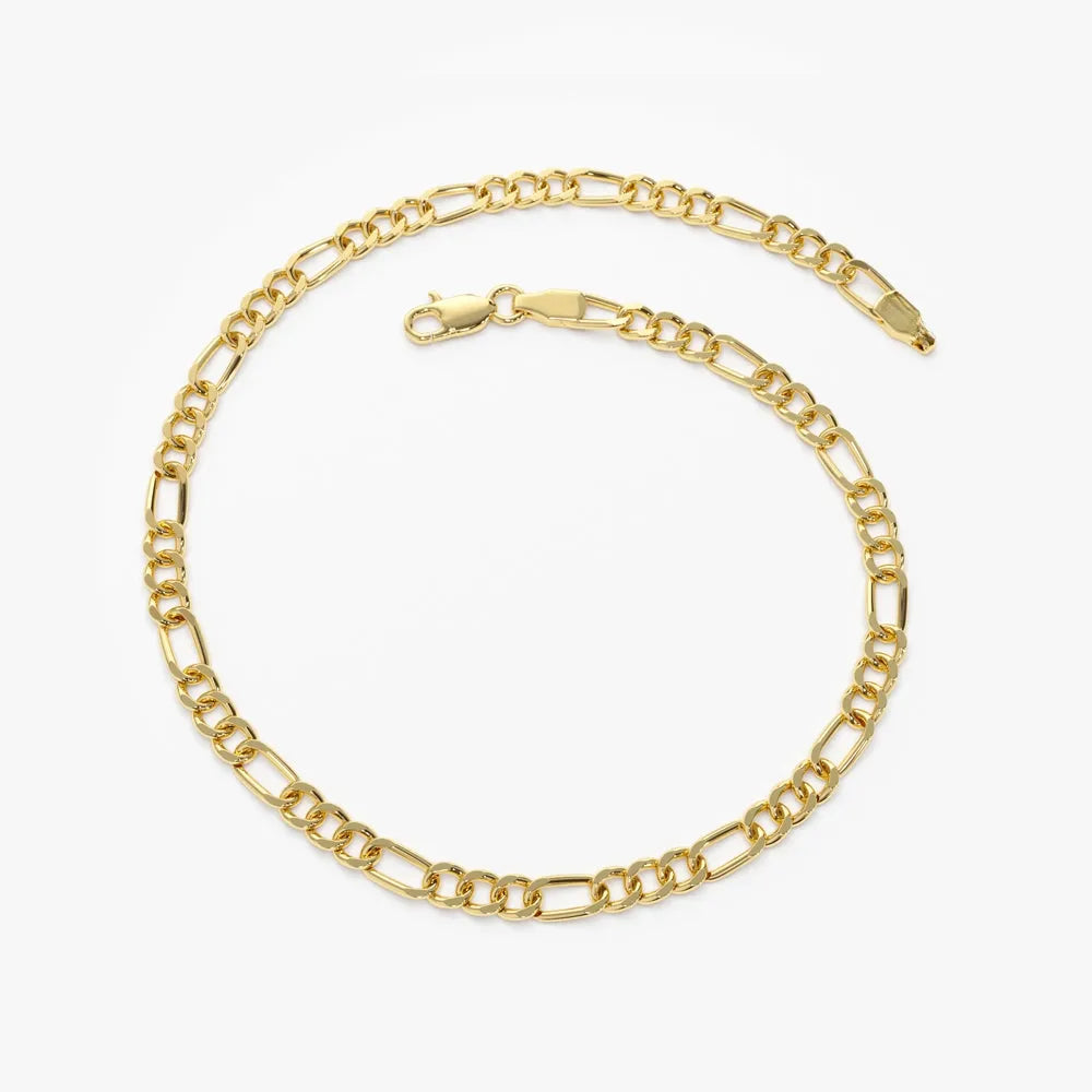 14k Yellow Gold Figaro Link Chain Bracelet with Lobster Clasp