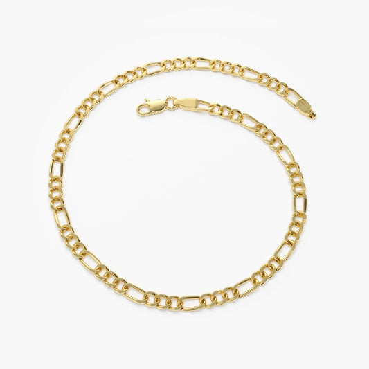 14k Yellow Gold Figaro Link Chain Bracelet with Lobster Clasp