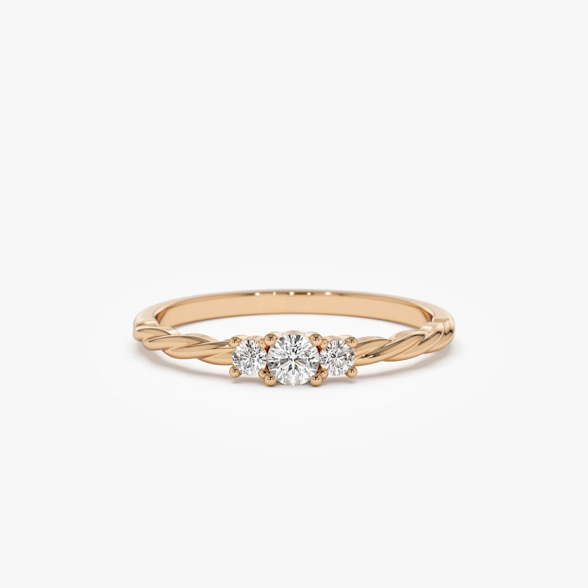 14k Gold Round Diamond Three Stone Twisted Ring 0.16 ctw