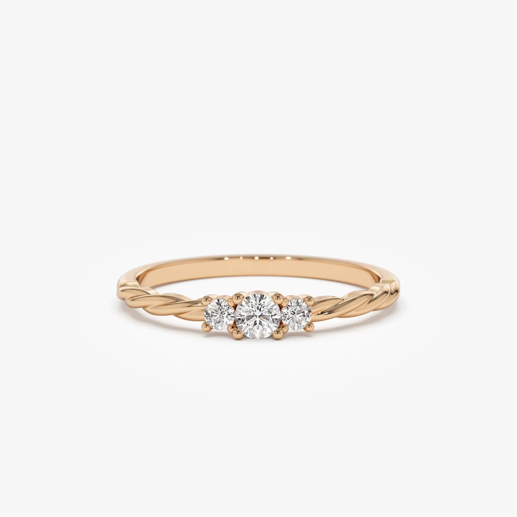 14k Gold Round Diamond Three Stone Twisted Ring 0.16 ctw