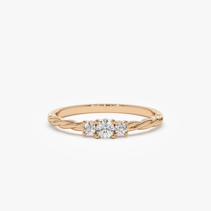 14k Gold Round Diamond Three Stone Twisted Ring 0.16 ctw