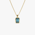 14k Solid Gold London Blue Topaz Emerald Cut Vertical Pendant 1.2 Carat Bezel Setting