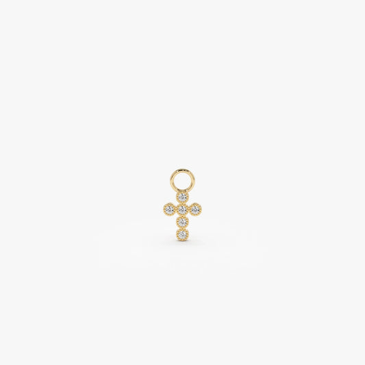 14k Gold Diamond Cross Hoop Earring Charm 0.05 ctw