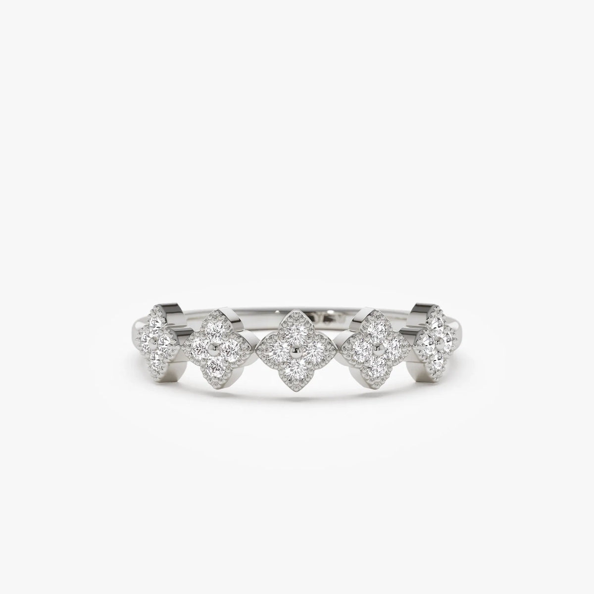 14k Solid Gold Round Diamond Stackable Clover Cluster Ring 0.20 ctw