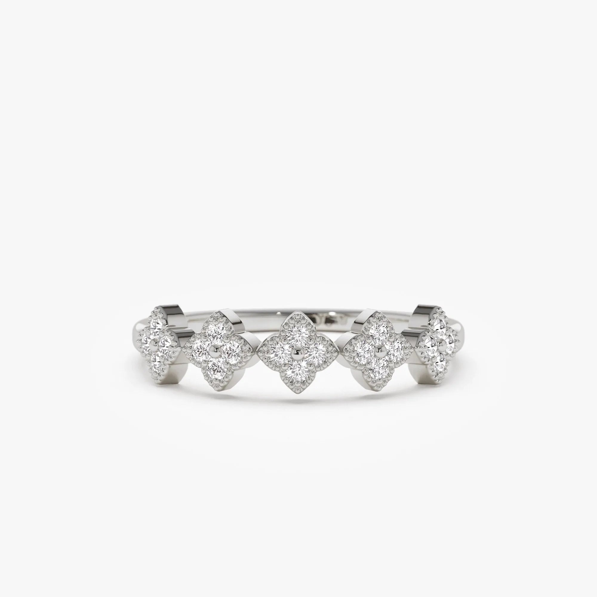 14k Solid Gold Round Diamond Stackable Clover Cluster Ring 0.20 ctw