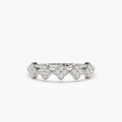 14k Solid Gold Round Diamond Stackable Clover Cluster Ring 0.20 ctw