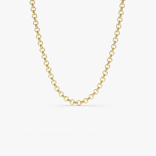 14k Solid Gold Round Rolo Link Chain Necklace