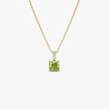 14k Solid Gold Peridot and Diamond Cushion Cut Pendant Necklace 1.02 Carat