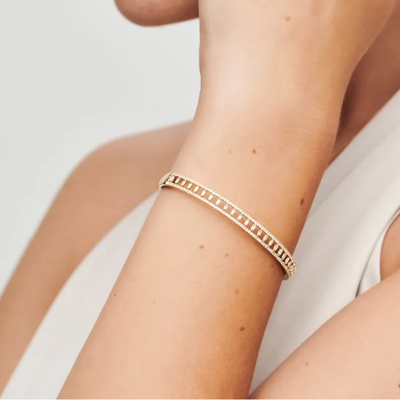14K Solid Gold 1.33 CTW Baguette and Round Diamond Bangle