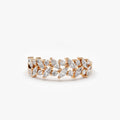 14K Gold Marquise and Round Diamond Two Row Ring