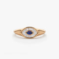 14k Gold Sapphire and Diamond Marquise and Baguette Cut Ring 0.38 ctw
