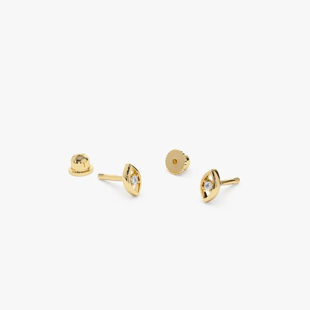 14k Gold Diamond Round Cut Evil Eye Helix Piercing Single Earring 0.025 ctw