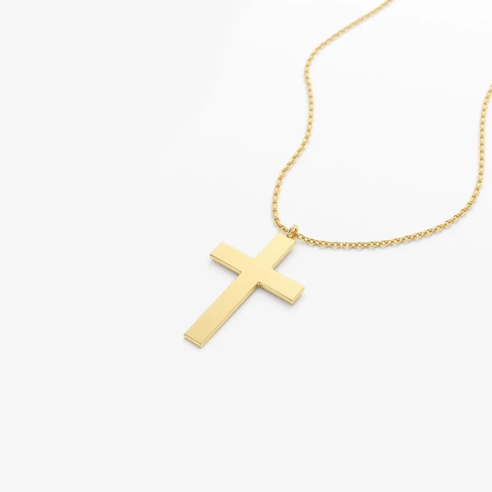 14k Solid Gold Plain Dangling Cross Charm Pendant Necklace