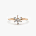 14K Gold Baguette and Round Diamond Flower Ring 0.28 CTW