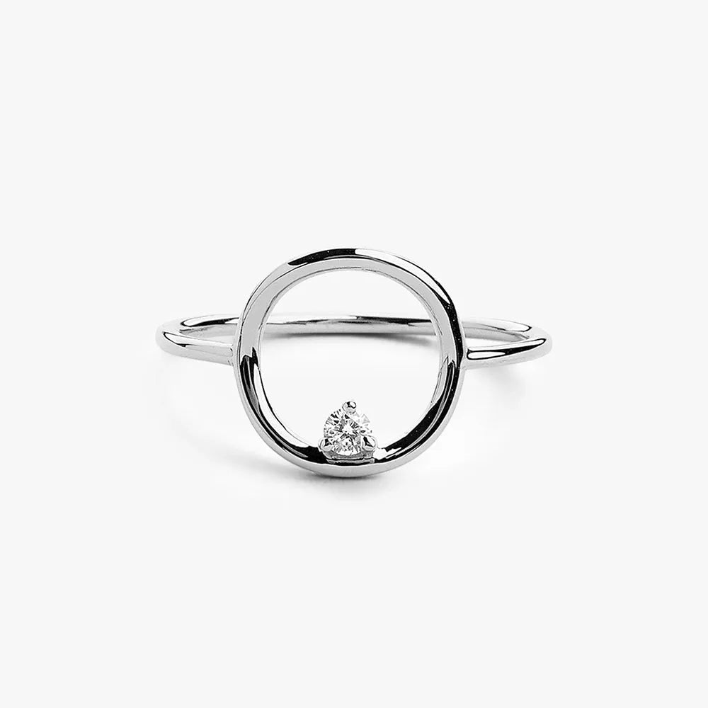 14K Gold Round Cut Diamond Open Circle Ring 3 Prong Setting 0.05ctw